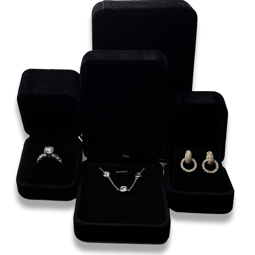Velveteen Jewelry Box Set: Black, Grey, or Combination (4 Sets)