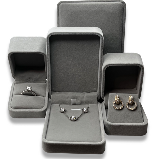Velveteen Jewelry Box Set: Black, Grey, or Combination (4 Sets)