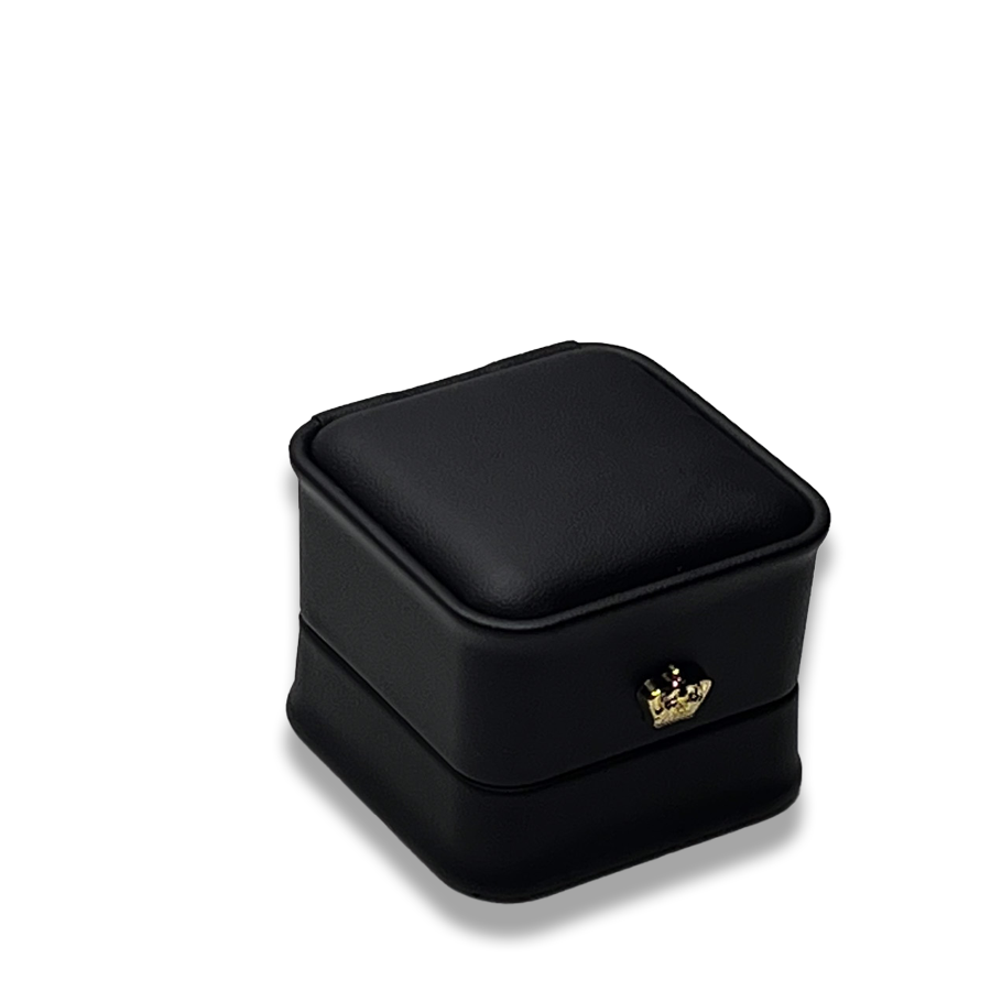 Black Leatherette Ring Box - Crown Detail -  Elegant Jewelry Case