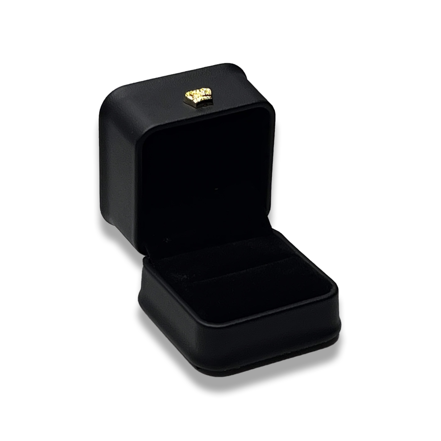 Black Leatherette Ring Box - Crown Detail -  Elegant Jewelry Case