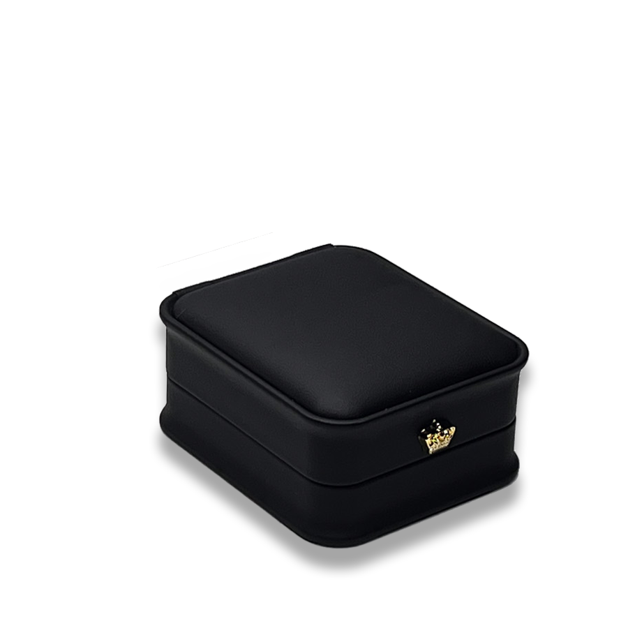 Black Leatherette Pendant Box - Crown Detail -  Elegant Jewelry Case