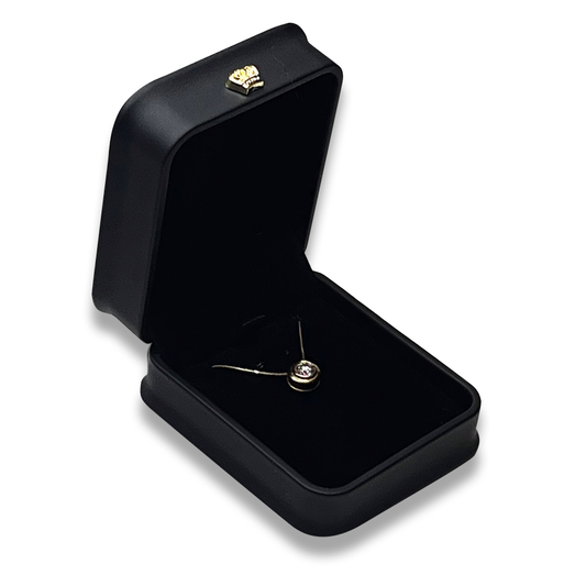 Black Leatherette Pendant Box - Crown Detail -  Elegant Jewelry Case