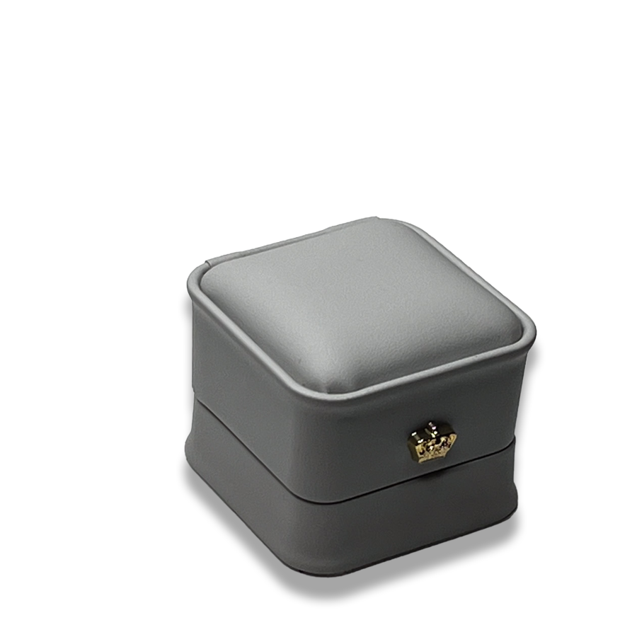 Grey Leatherette Ring Box - Crown Detail -  Elegant Jewelry Case
