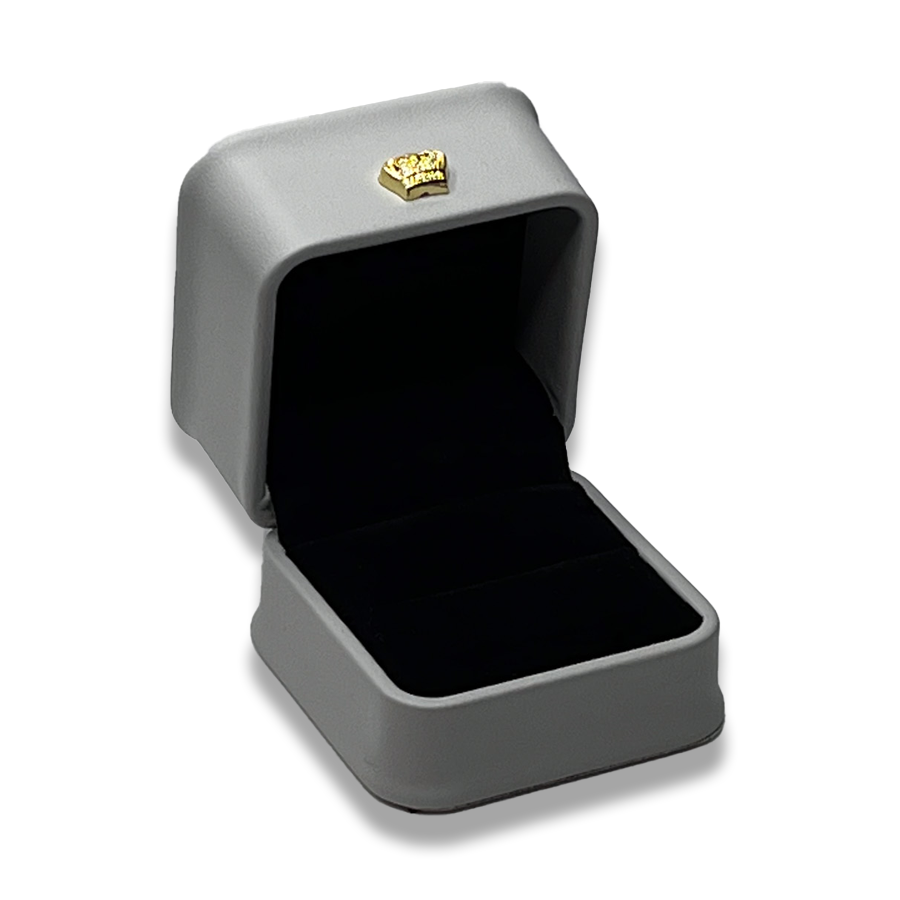Grey Leatherette Ring Box - Crown Detail -  Elegant Jewelry Case