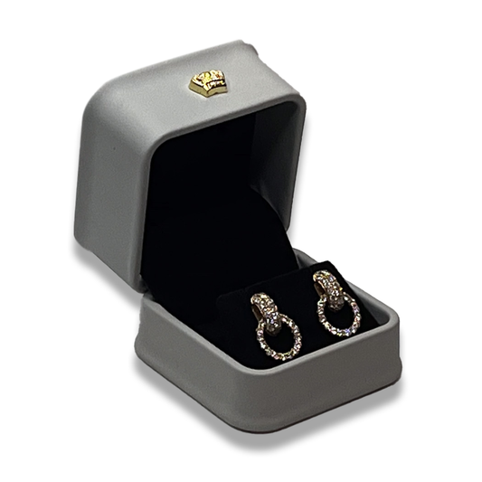Grey Leatherette Earring Box - Crown Detail -  Elegant Jewelry Case
