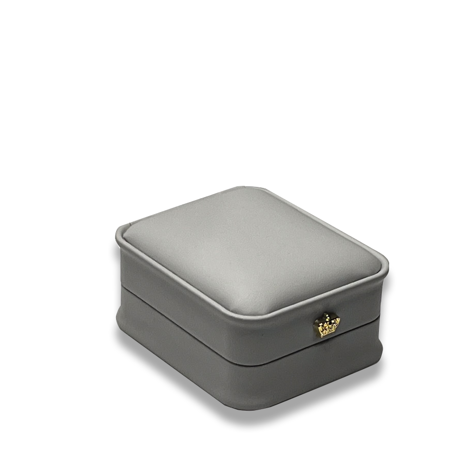 Grey Leatherette Pendant Box - Crown Detail - Elegant Jewelry Case