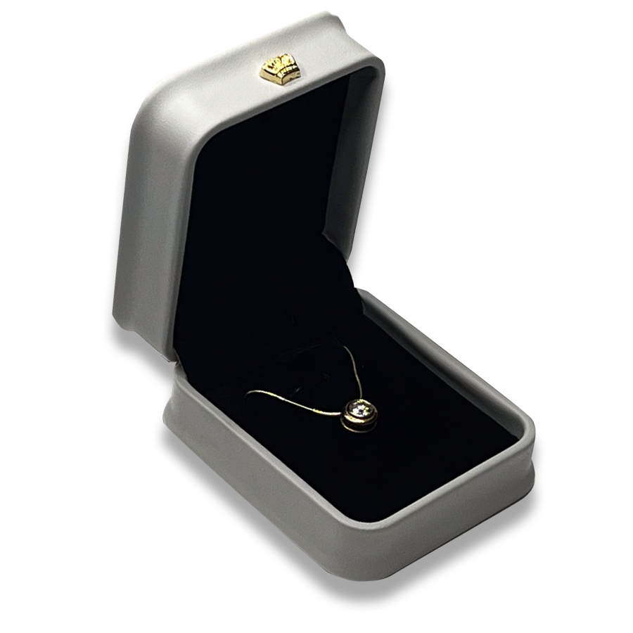 Grey Leatherette Pendant Box - Crown Detail - Elegant Jewelry Case