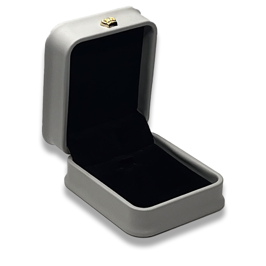 Grey Leatherette Pendant Box - Crown Detail - Elegant Jewelry Case