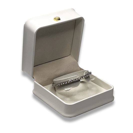 White Leatherette Bracelet Box - Crown Detail -  Elegant Jewelry Case