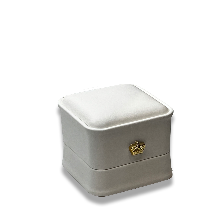 White Leatherette Earring Box - Crown Detail - Elegant Jewelry Case