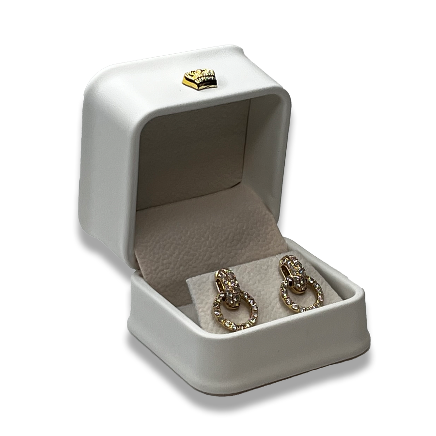 White Leatherette Earring Box - Crown Detail - Elegant Jewelry Case