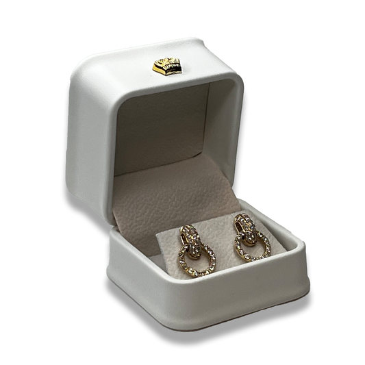 White Leatherette Earring Box - Crown Detail -  Elegant Jewelry Case