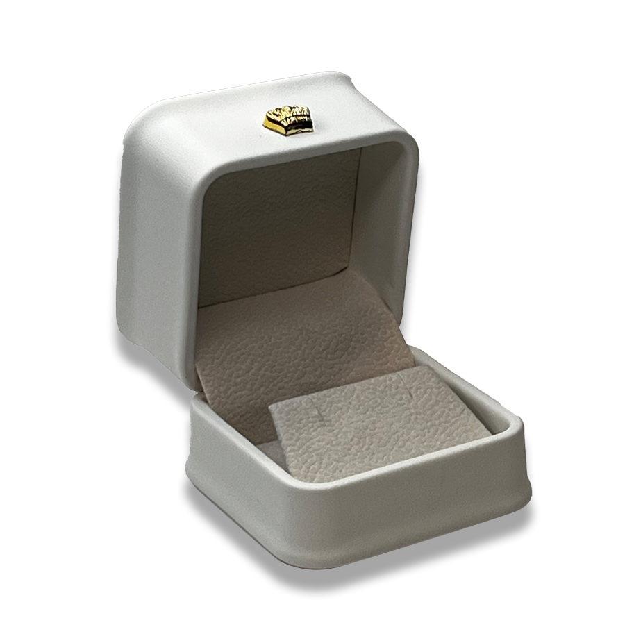White Leatherette Earring Box - Crown Detail - Elegant Jewelry Case