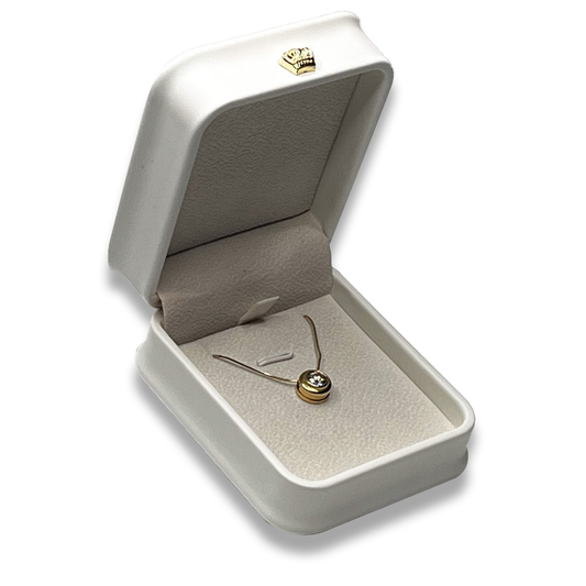 White Leatherette Pendant Box - Crown Detail -  Elegant Jewelry Case