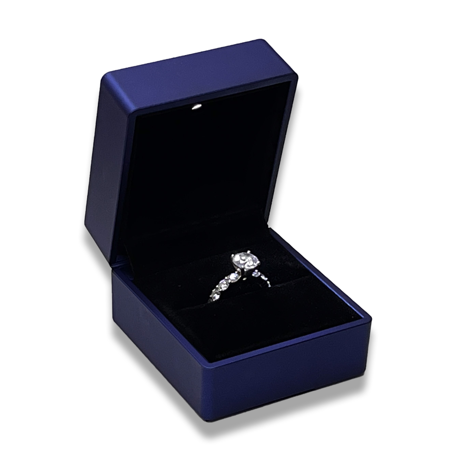 Navy Blue LED Ring Box - LED light -  Elegant Jewelry Case